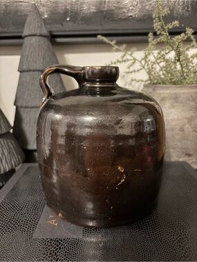 Vintage Dark Brown Glazed Ceramic Jug Vase